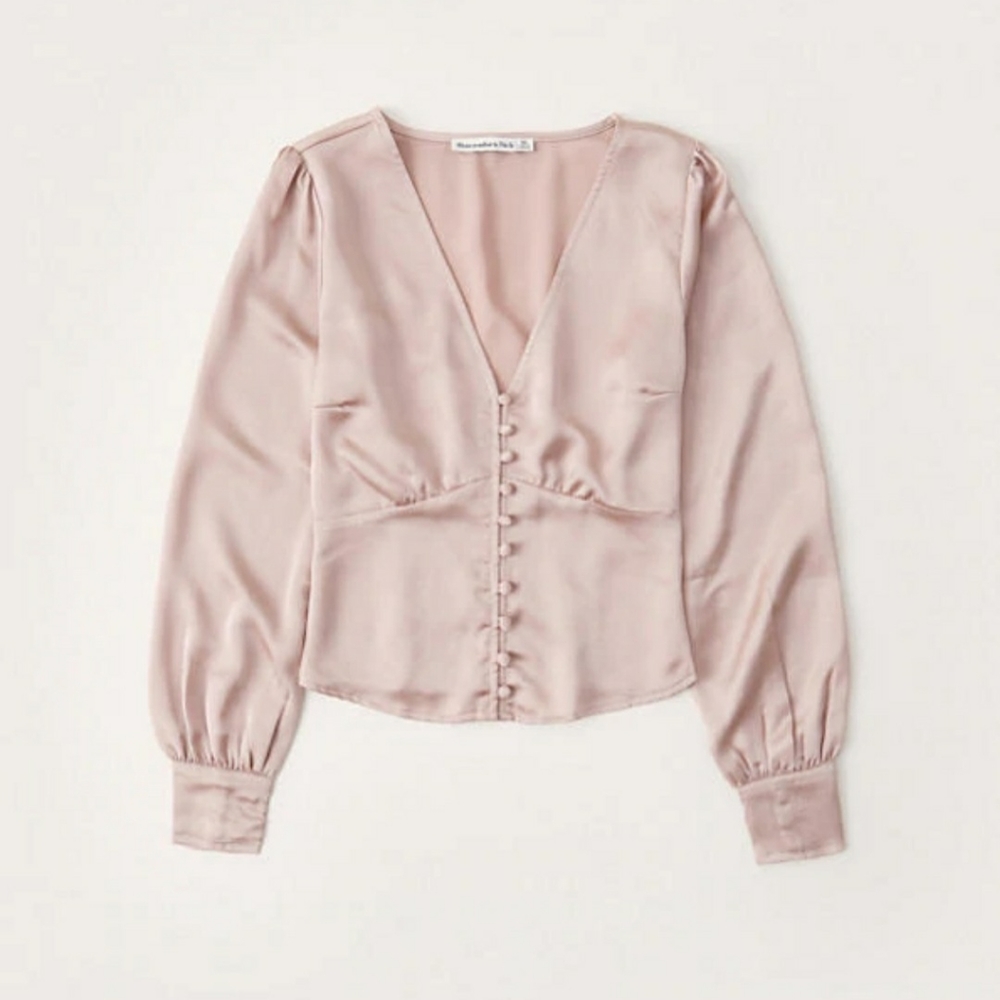 A&F Pink Long Sleeve Satin Blouse